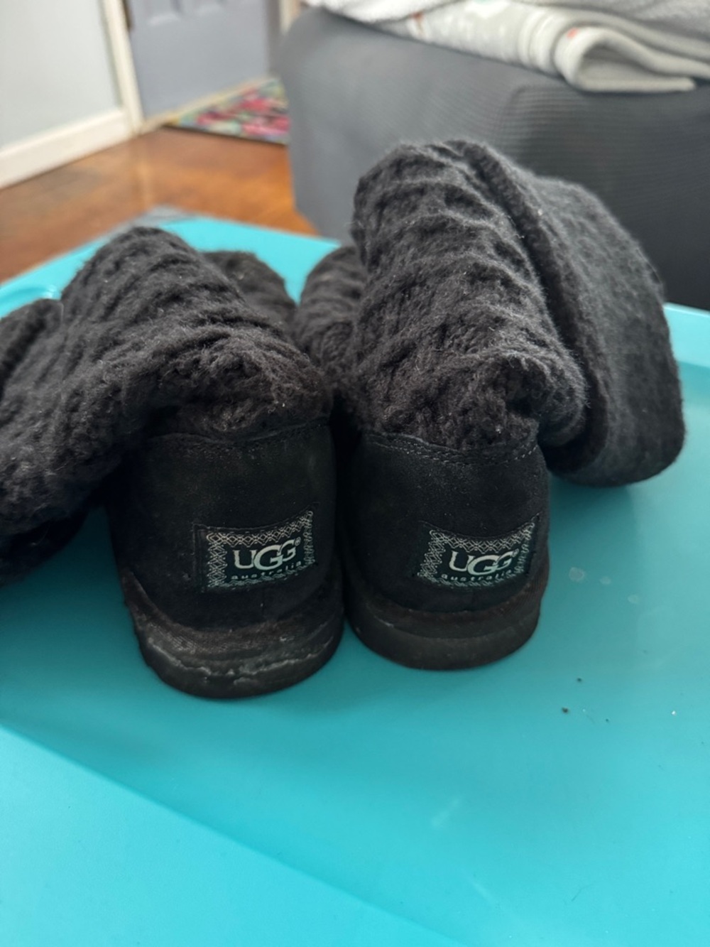 UGG Black Suede Knit Cuff Slipper Booties